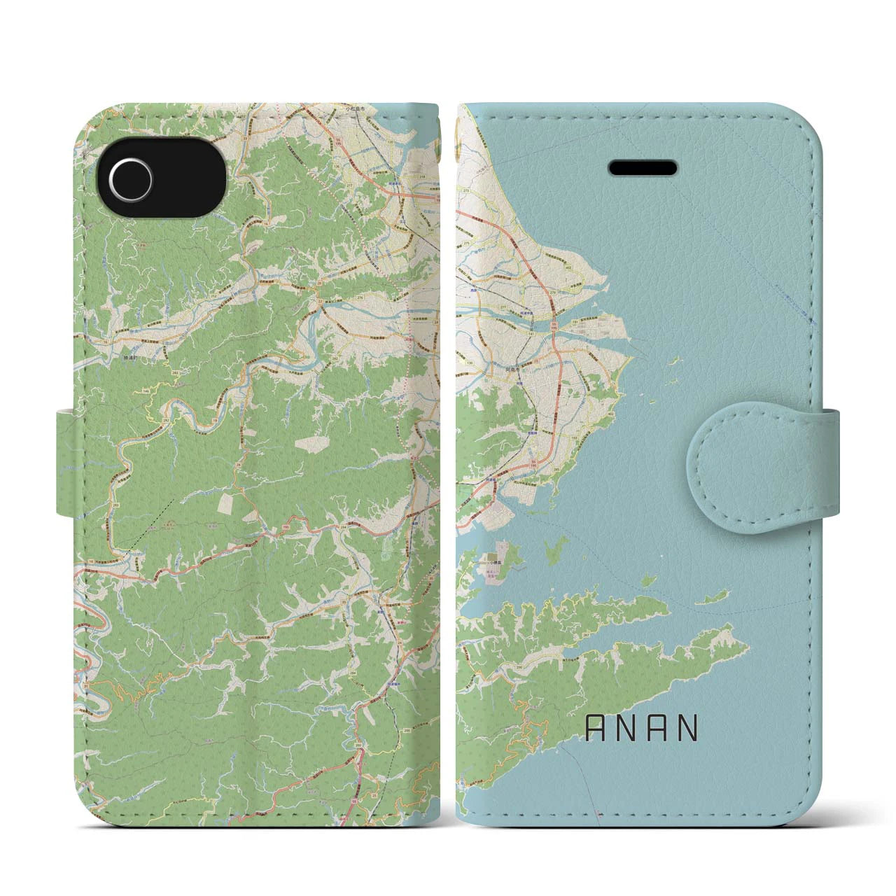 【阿南(徳島県)】地図柄iPhoneケース(手帳タイプ)ナチュラル・iPhone SE(第3 / 第2世代) / 8 / 7 / 6s / 6 用