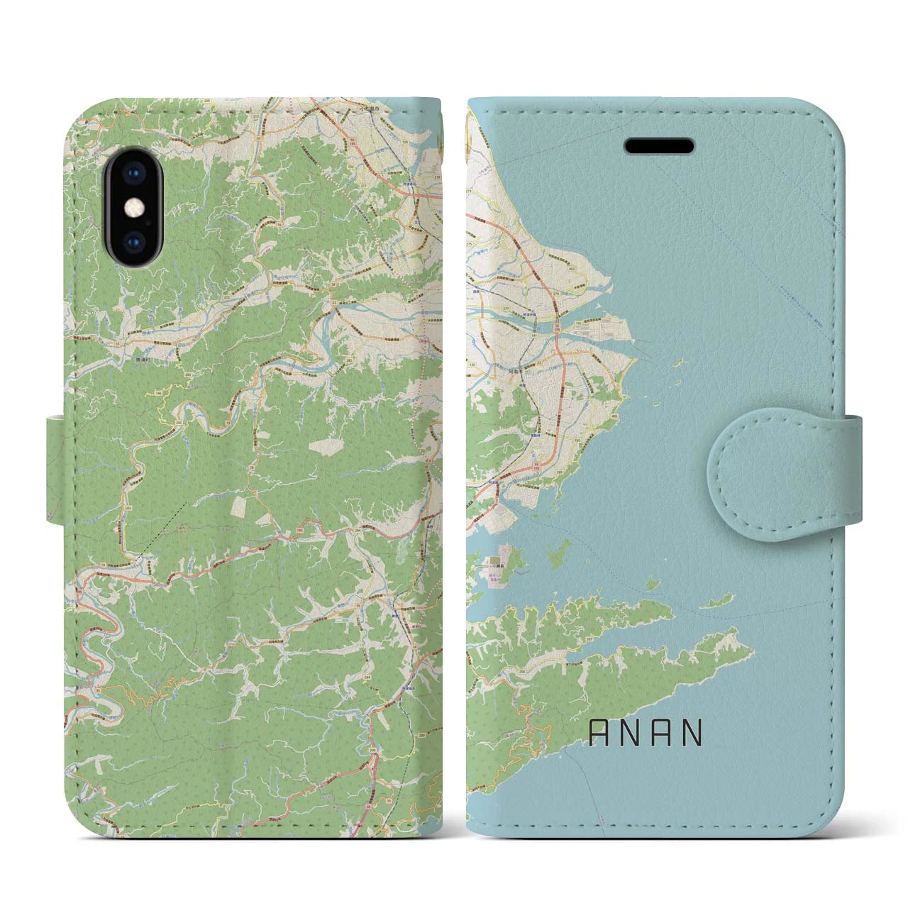 【阿南(徳島県)】地図柄iPhoneケース(手帳タイプ)ナチュラル・iPhone XS / X 用