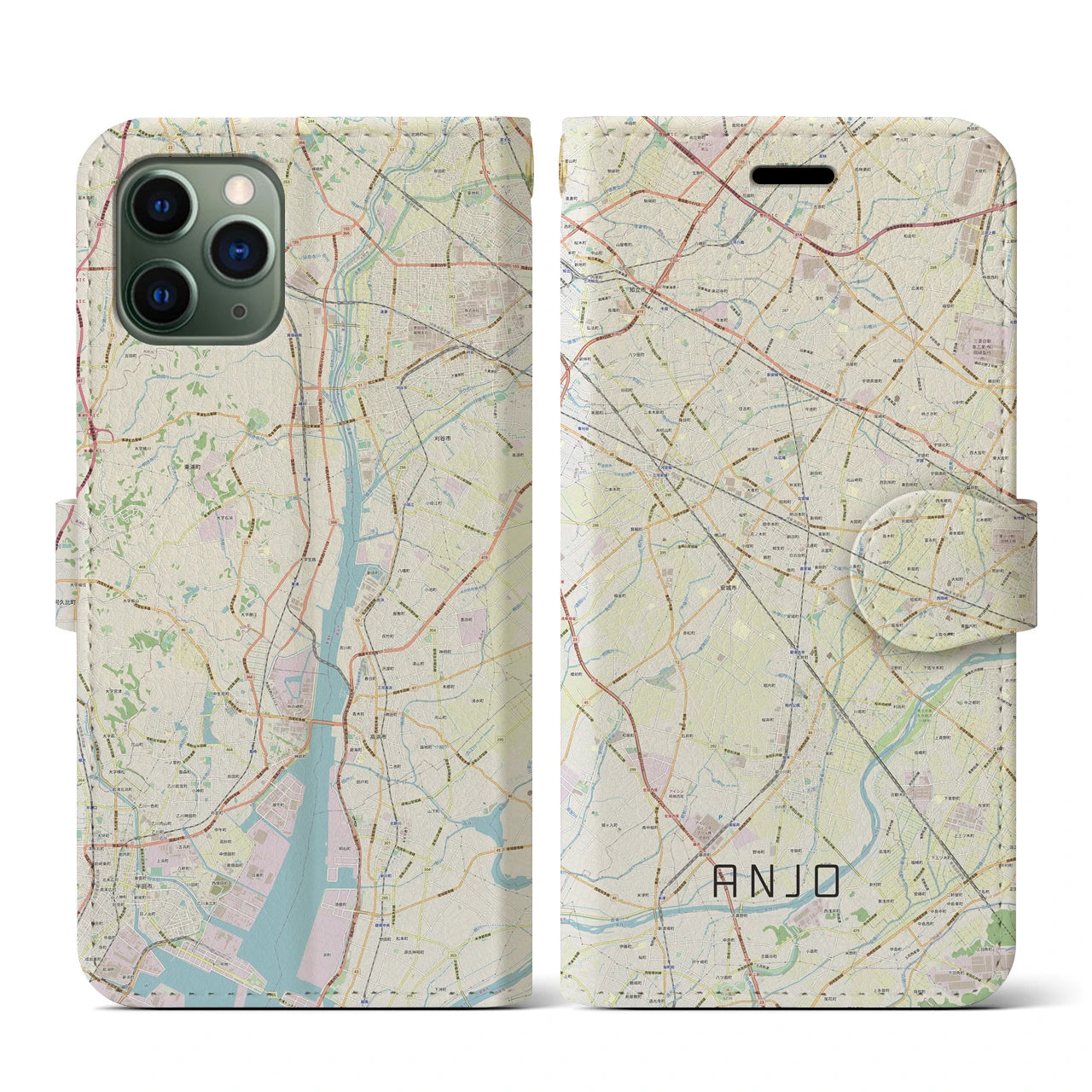【安城(愛知県)】地図柄iPhoneケース(手帳タイプ)ナチュラル・iPhone 11 Pro 用