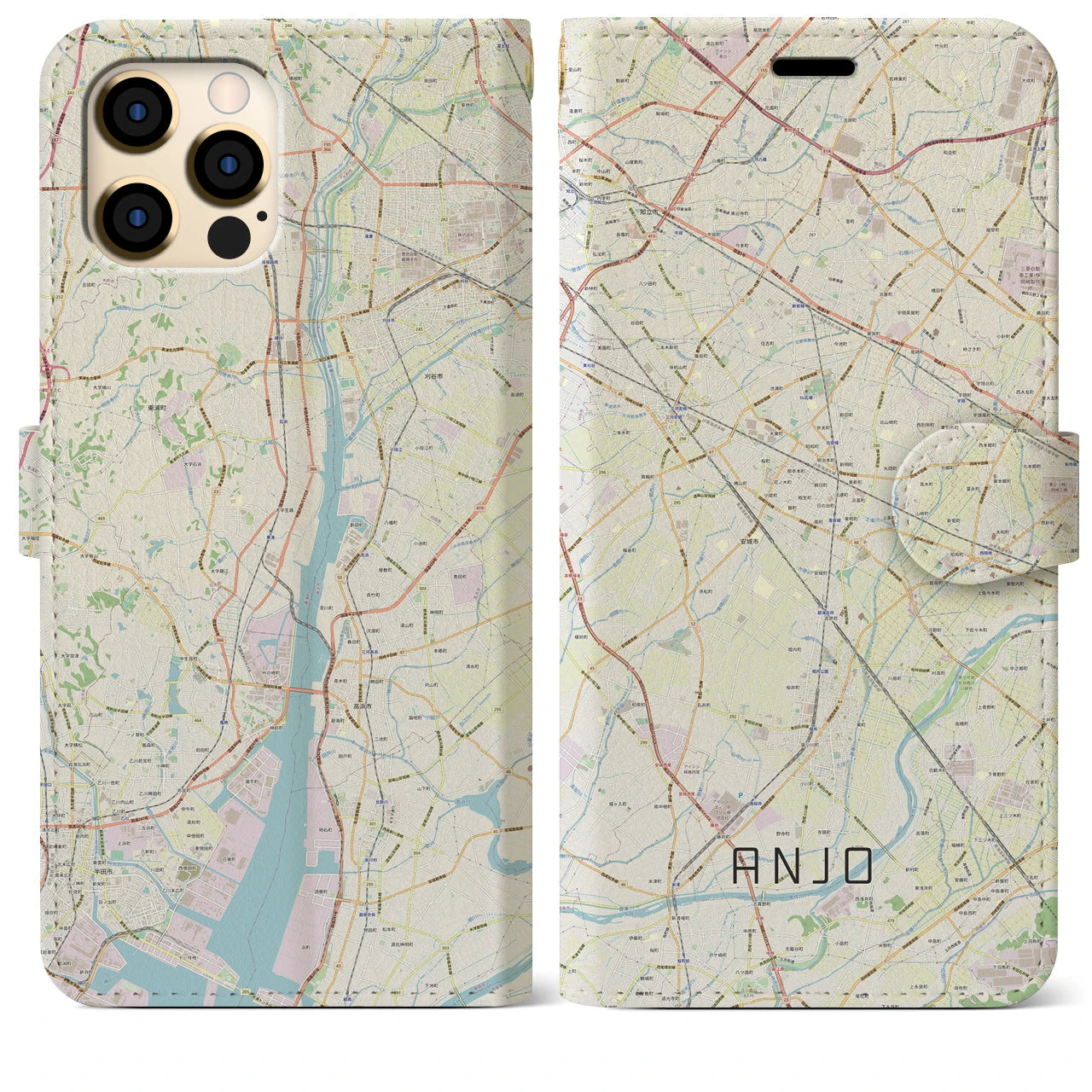 【安城(愛知県)】地図柄iPhoneケース(手帳タイプ)ナチュラル・iPhone 12 Pro Max 用