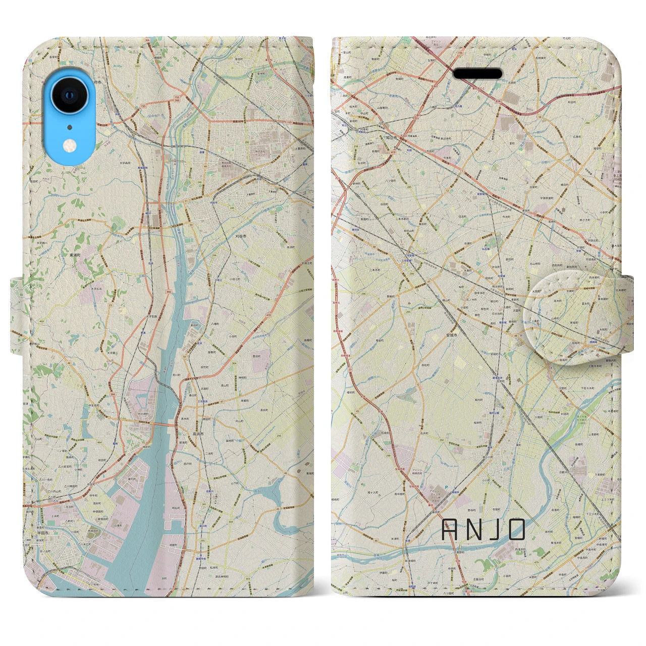 【安城(愛知県)】地図柄iPhoneケース(手帳タイプ)ナチュラル・iPhone XR 用