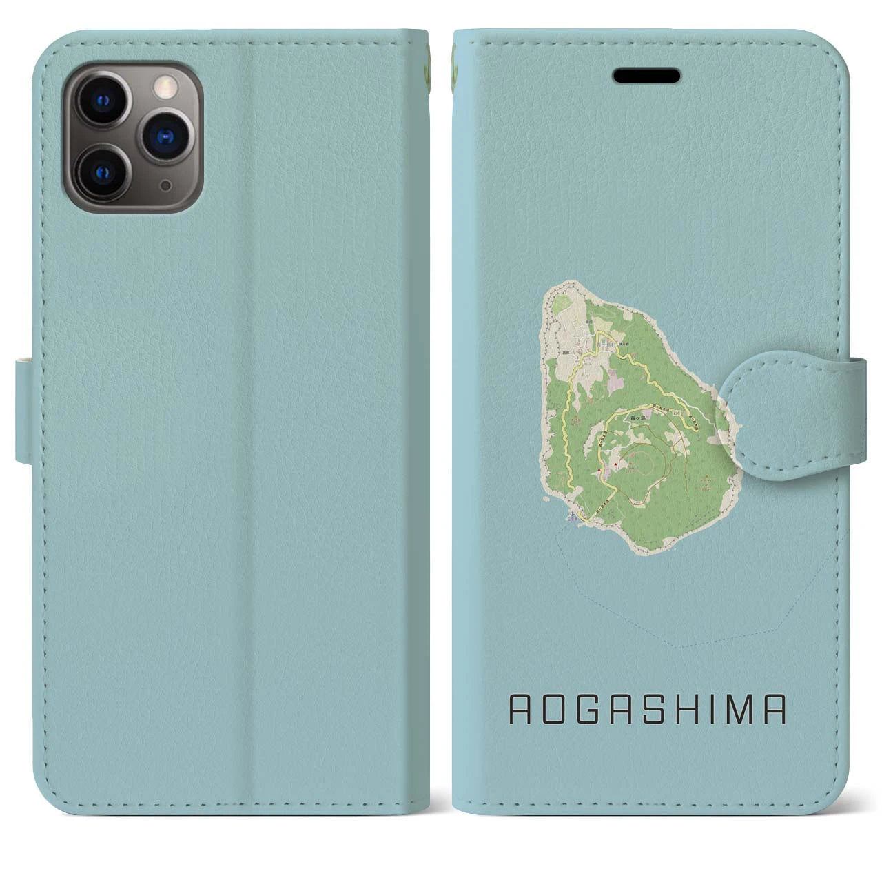 【青ヶ島(東京都)】地図柄iPhoneケース(手帳タイプ)ナチュラル・iPhone 11 Pro Max 用