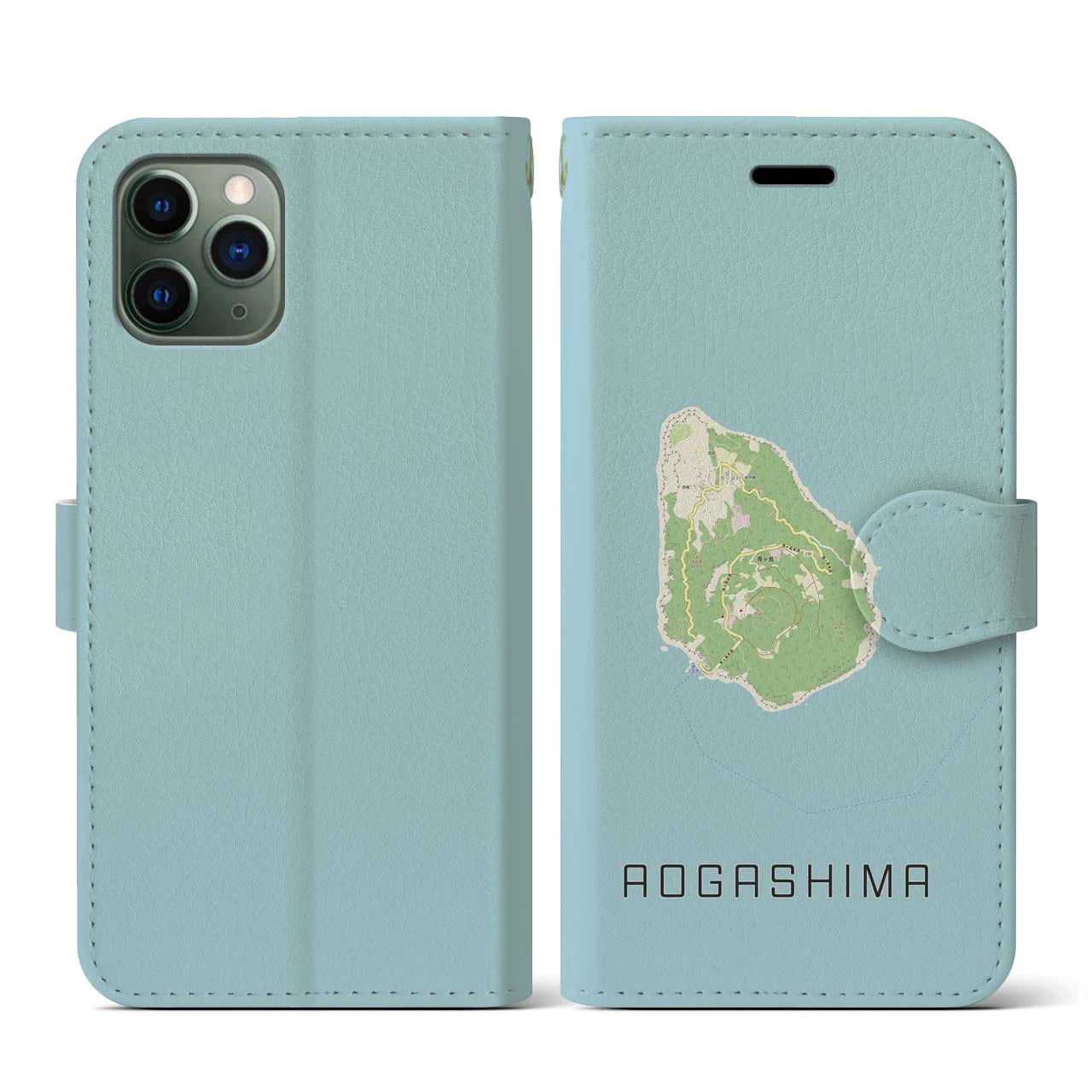 【青ヶ島(東京都)】地図柄iPhoneケース(手帳タイプ)ナチュラル・iPhone 11 Pro 用