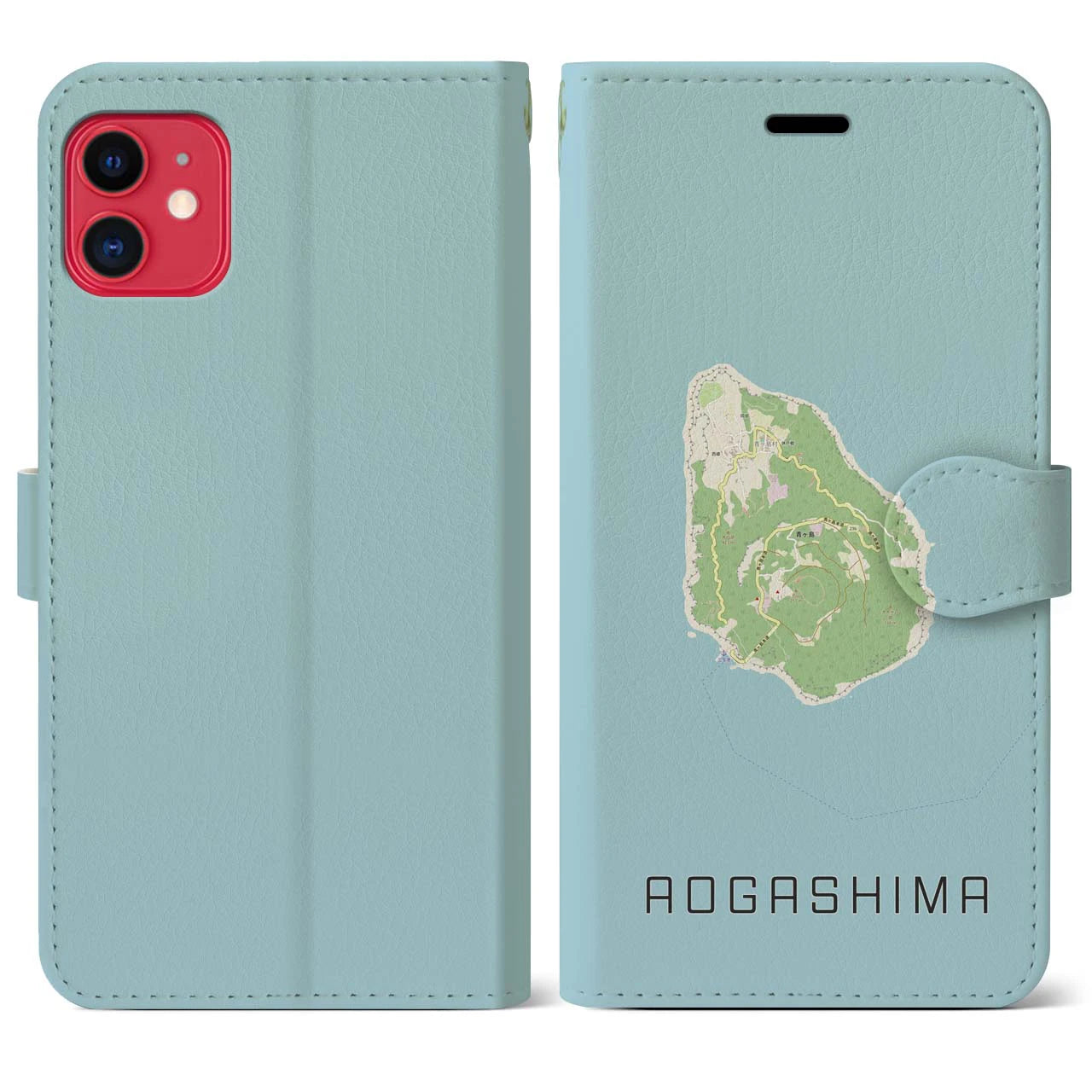 【青ヶ島(東京都)】地図柄iPhoneケース(手帳タイプ)ナチュラル・iPhone 11 用