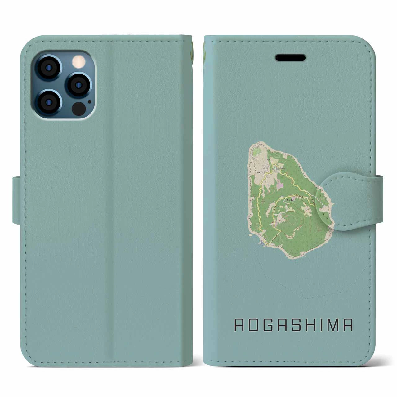 【青ヶ島(東京都)】地図柄iPhoneケース(手帳タイプ)ナチュラル・iPhone 12 / 12 Pro 用