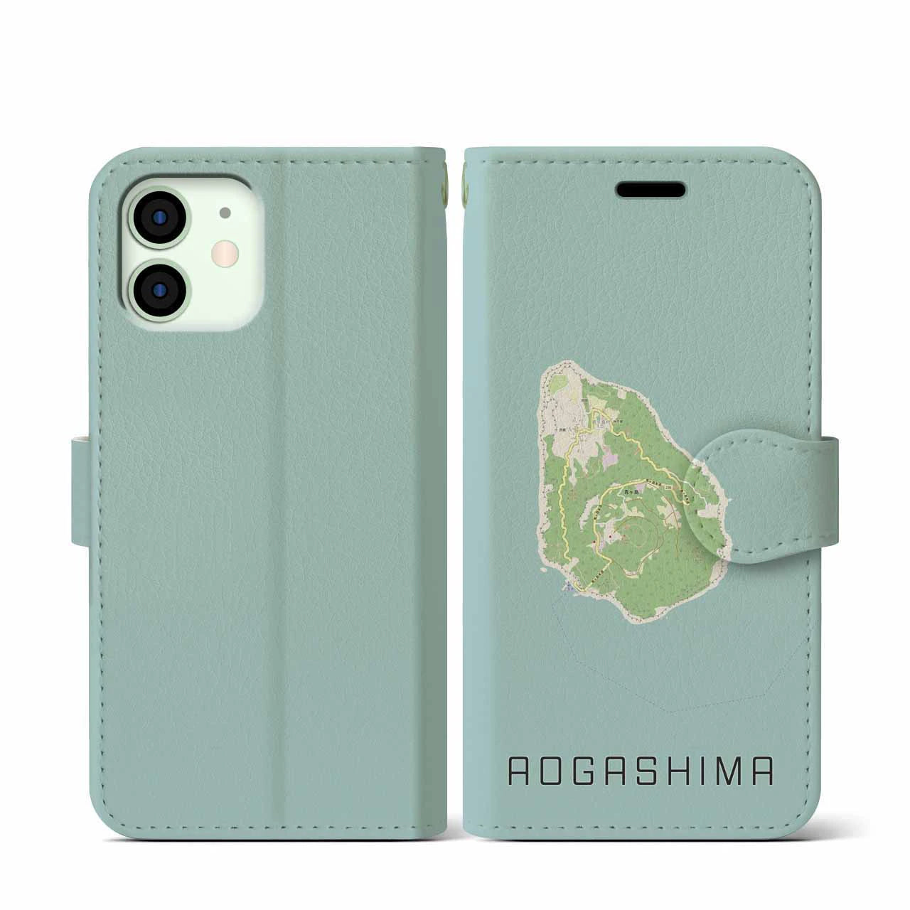 【青ヶ島(東京都)】地図柄iPhoneケース(手帳タイプ)ナチュラル・iPhone 12 mini 用