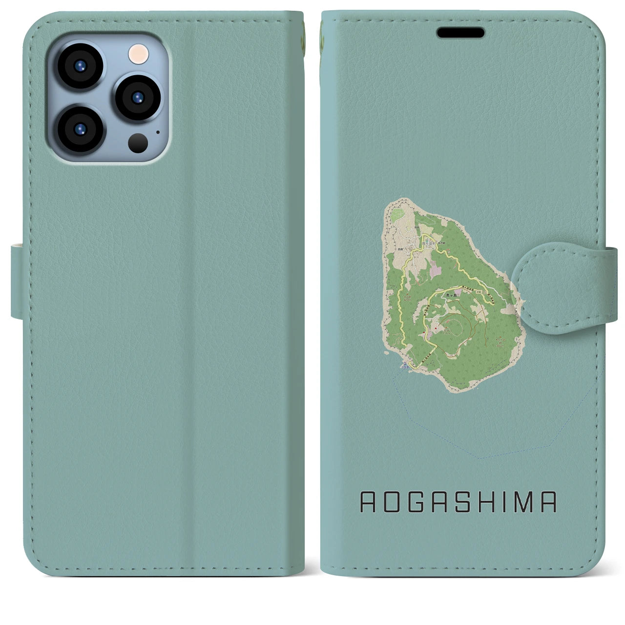 【青ヶ島(東京都)】地図柄iPhoneケース(手帳タイプ)ナチュラル・iPhone 13 Pro Max 用