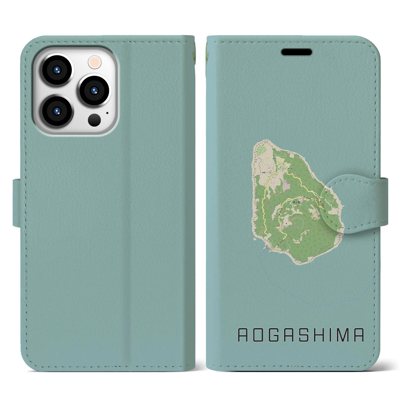 【青ヶ島(東京都)】地図柄iPhoneケース(手帳タイプ)ナチュラル・iPhone 13 Pro 用