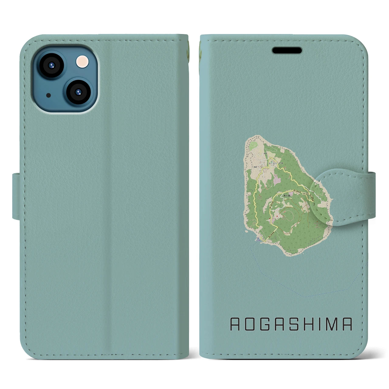 【青ヶ島(東京都)】地図柄iPhoneケース(手帳タイプ)ナチュラル・iPhone 13 用