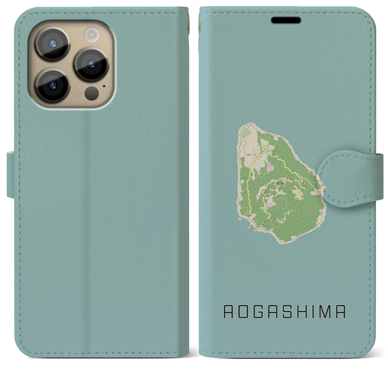 【青ヶ島(東京都)】地図柄iPhoneケース(手帳タイプ)ナチュラル・iPhone 14 Pro Max 用