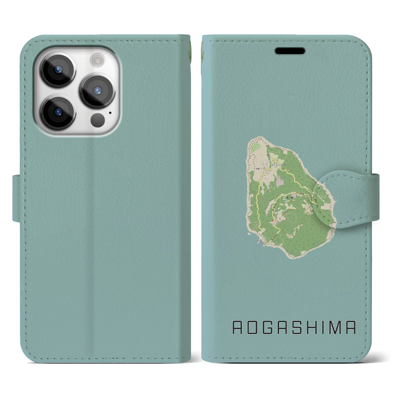 【青ヶ島(東京都)】地図柄iPhoneケース(手帳タイプ)ナチュラル・iPhone 14 Pro 用