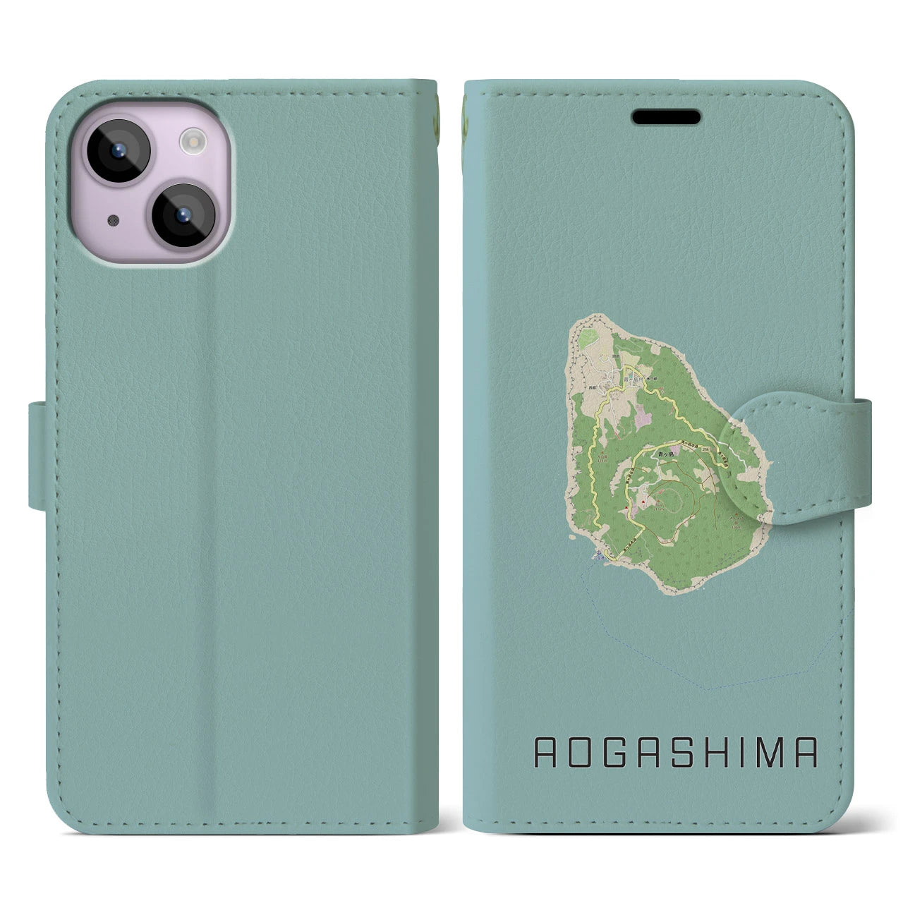 【青ヶ島(東京都)】地図柄iPhoneケース(手帳タイプ)ナチュラル・iPhone 14 用