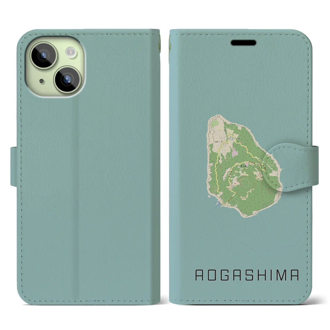 【青ヶ島(東京都)】地図柄iPhoneケース(手帳タイプ)ナチュラル・iPhone 15 用