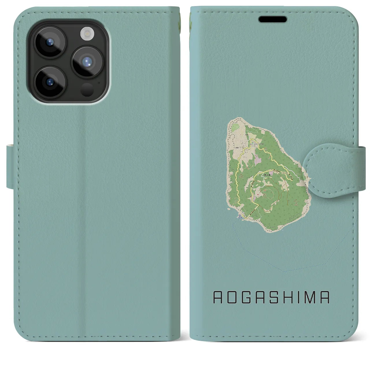 【青ヶ島(東京都)】地図柄iPhoneケース(手帳タイプ)ナチュラル・iPhone 15 Pro Max 用