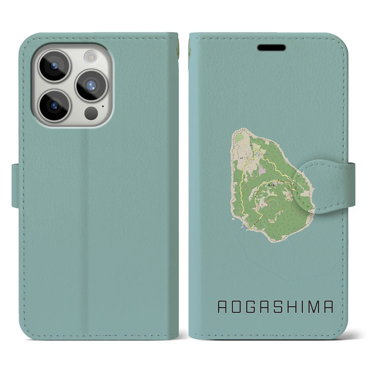 【青ヶ島(東京都)】地図柄iPhoneケース(手帳タイプ)ナチュラル・iPhone 15 Pro 用