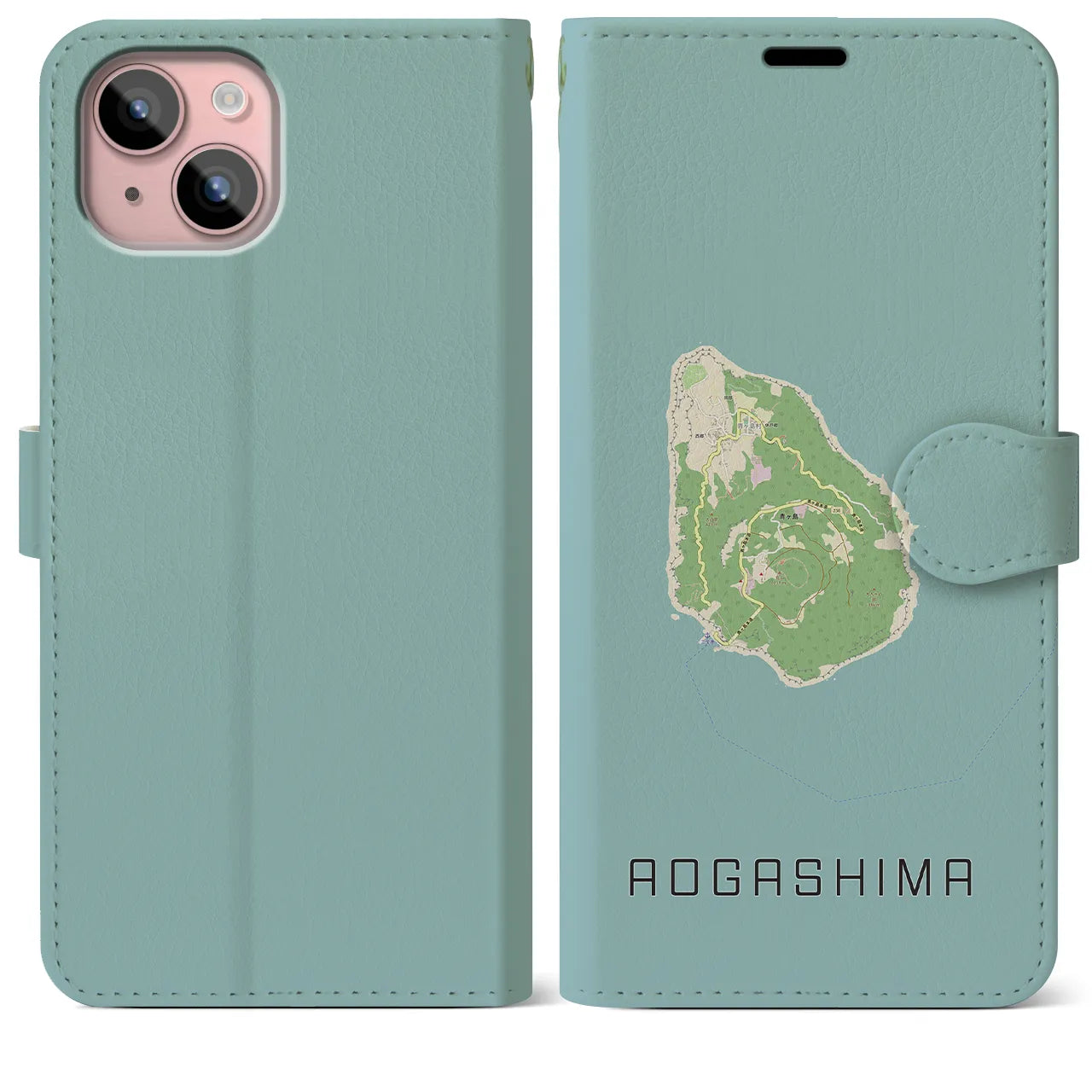 【青ヶ島(東京都)】地図柄iPhoneケース(手帳タイプ)ナチュラル・iPhone 15 Plus 用