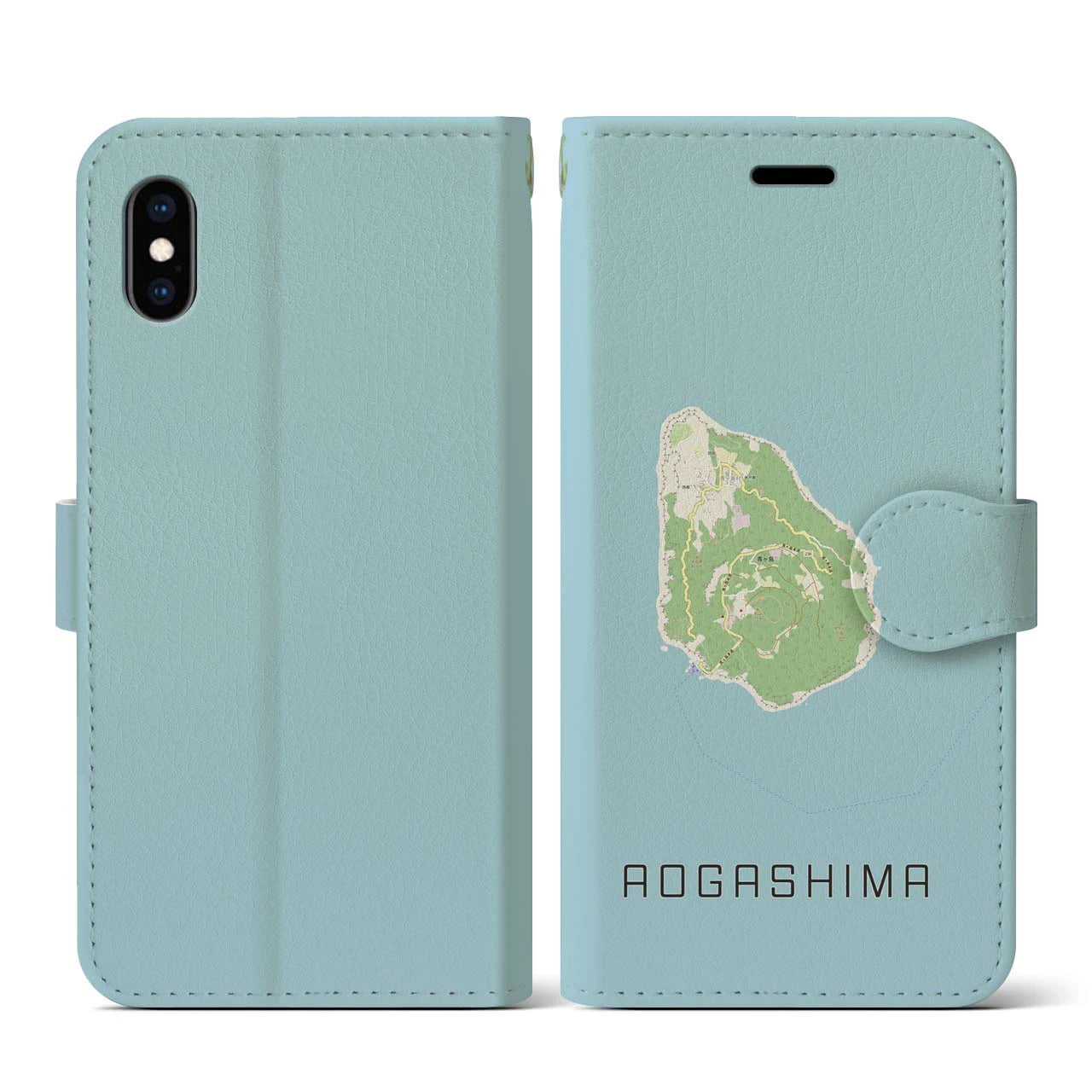 【青ヶ島(東京都)】地図柄iPhoneケース(手帳タイプ)ナチュラル・iPhone XS / X 用
