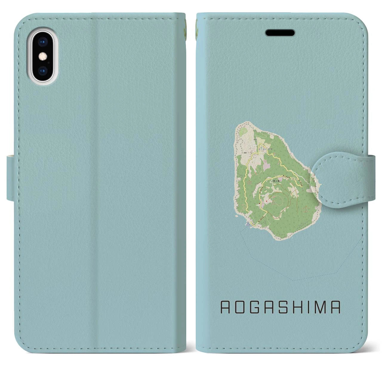 【青ヶ島(東京都)】地図柄iPhoneケース(手帳タイプ)ナチュラル・iPhone XS Max 用
