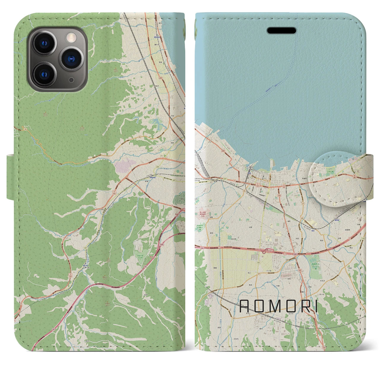 【青森2(青森県)】地図柄iPhoneケース(手帳タイプ)ナチュラル・iPhone 11 Pro Max 用