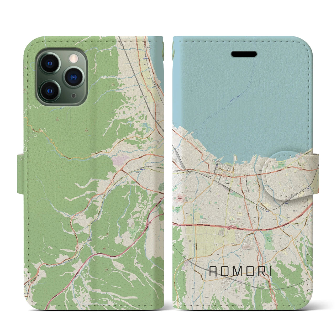 【青森2(青森県)】地図柄iPhoneケース(手帳タイプ)ナチュラル・iPhone 11 Pro 用