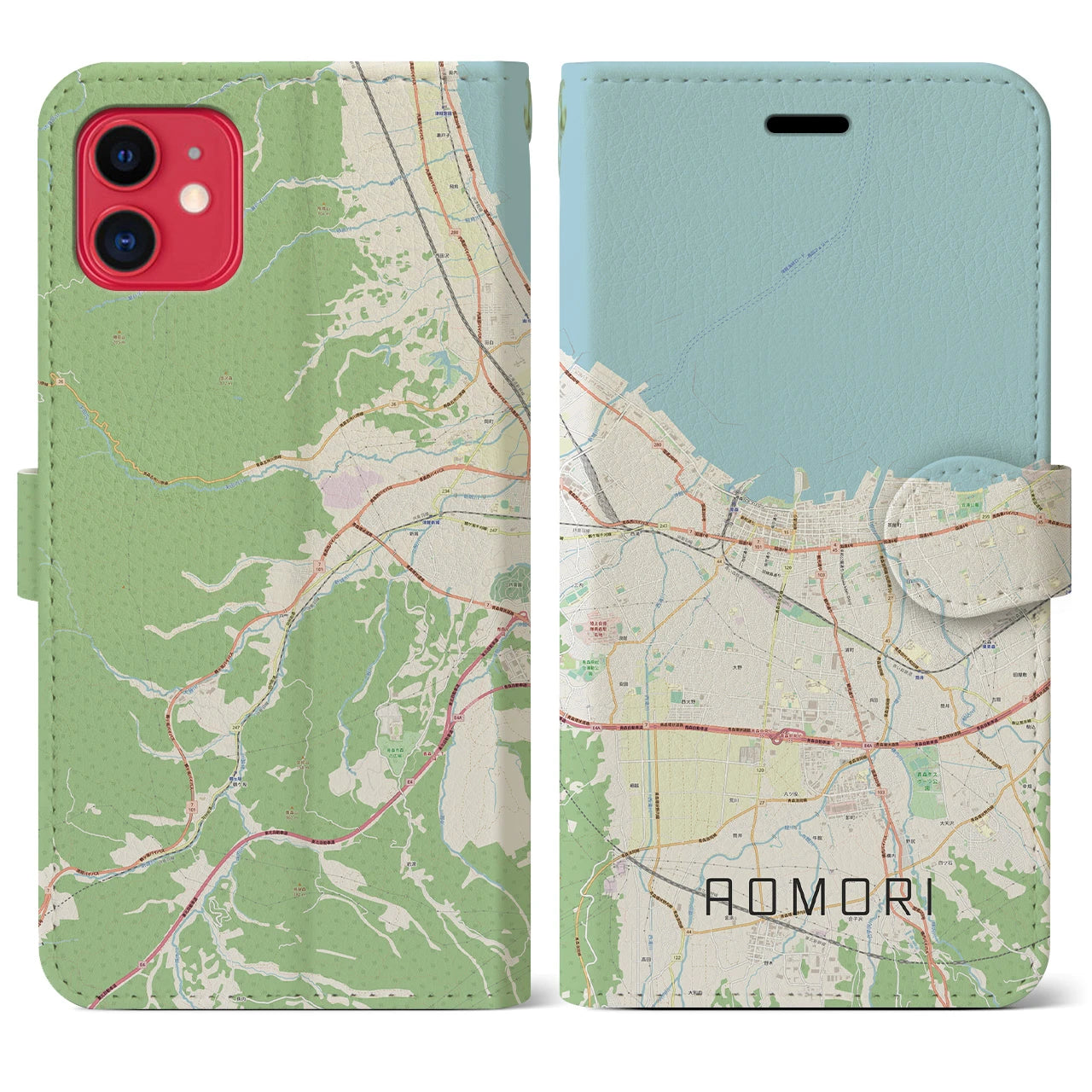 【青森2(青森県)】地図柄iPhoneケース(手帳タイプ)ナチュラル・iPhone 11 用