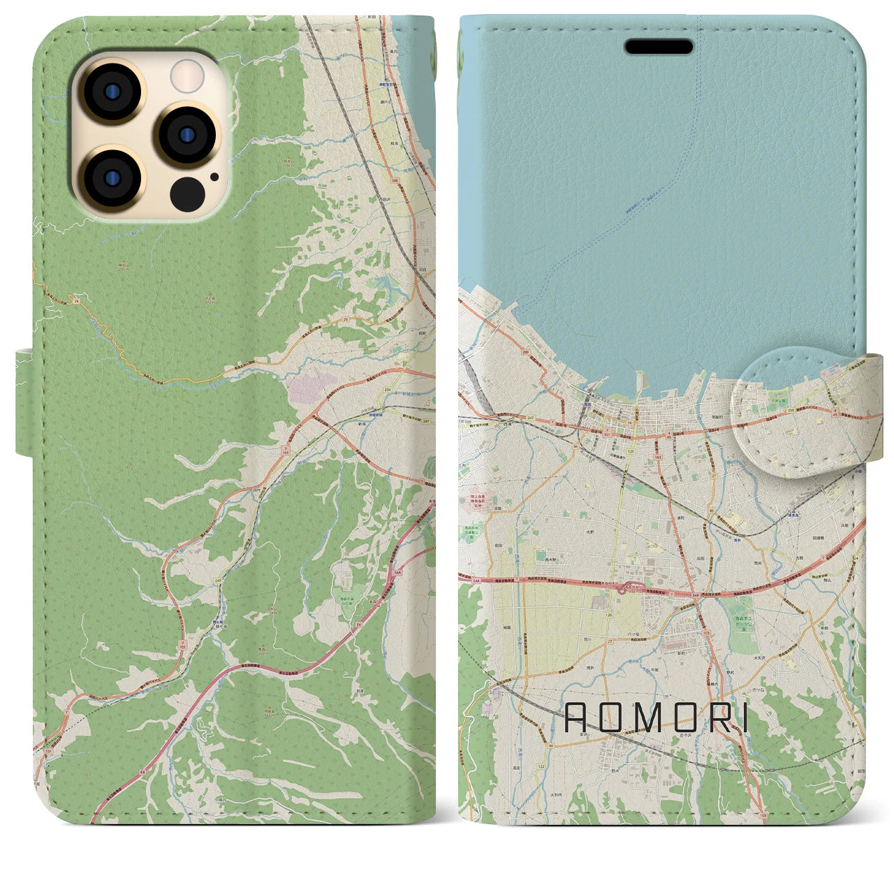 【青森2(青森県)】地図柄iPhoneケース(手帳タイプ)ナチュラル・iPhone 12 Pro Max 用