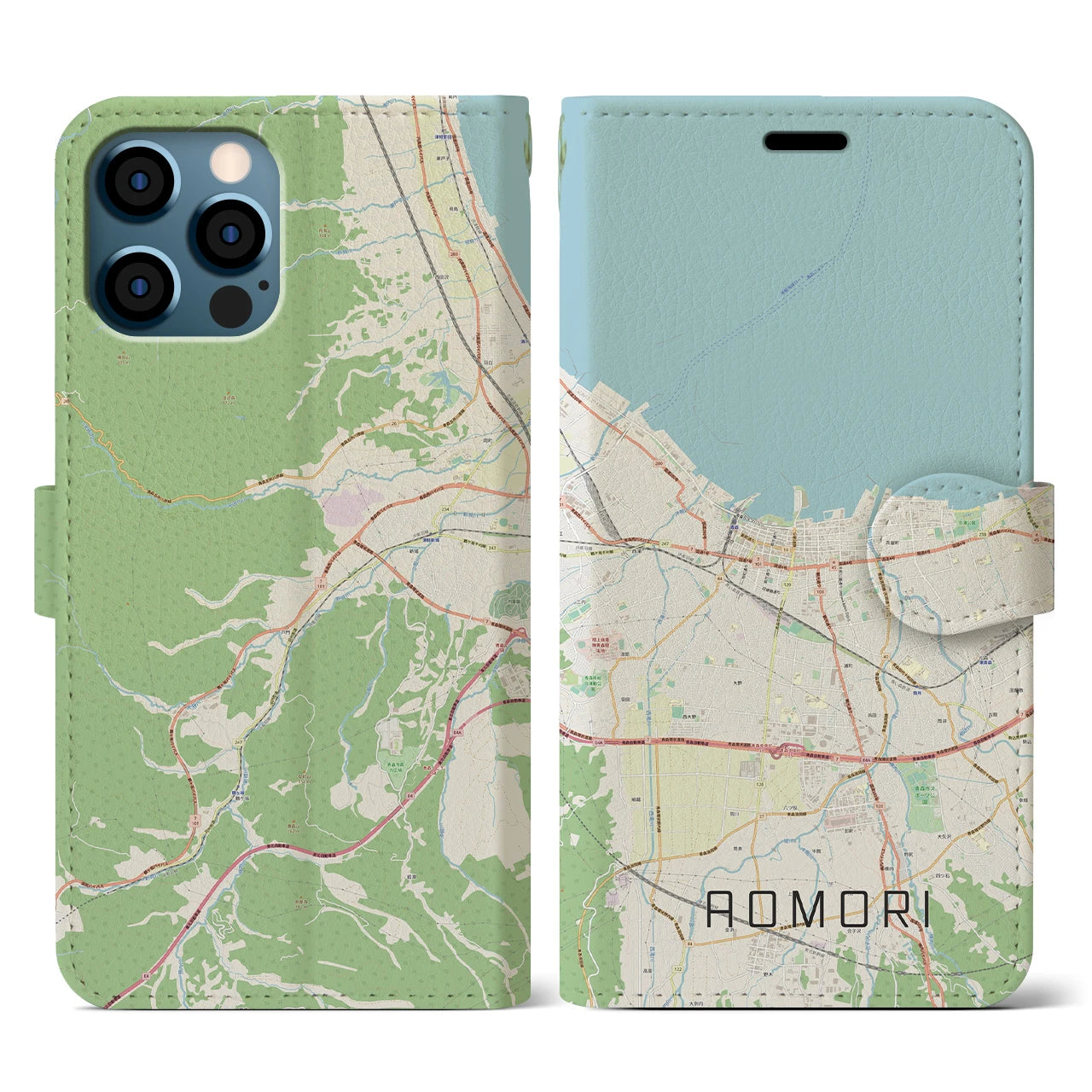 【青森2(青森県)】地図柄iPhoneケース(手帳タイプ)ナチュラル・iPhone 12 / 12 Pro 用
