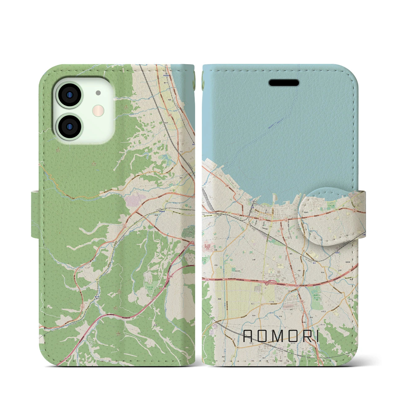 【青森2(青森県)】地図柄iPhoneケース(手帳タイプ)ナチュラル・iPhone 12 mini 用