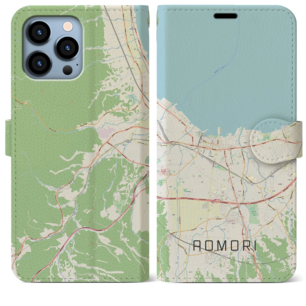 【青森2(青森県)】地図柄iPhoneケース(手帳タイプ)ナチュラル・iPhone 13 Pro Max 用