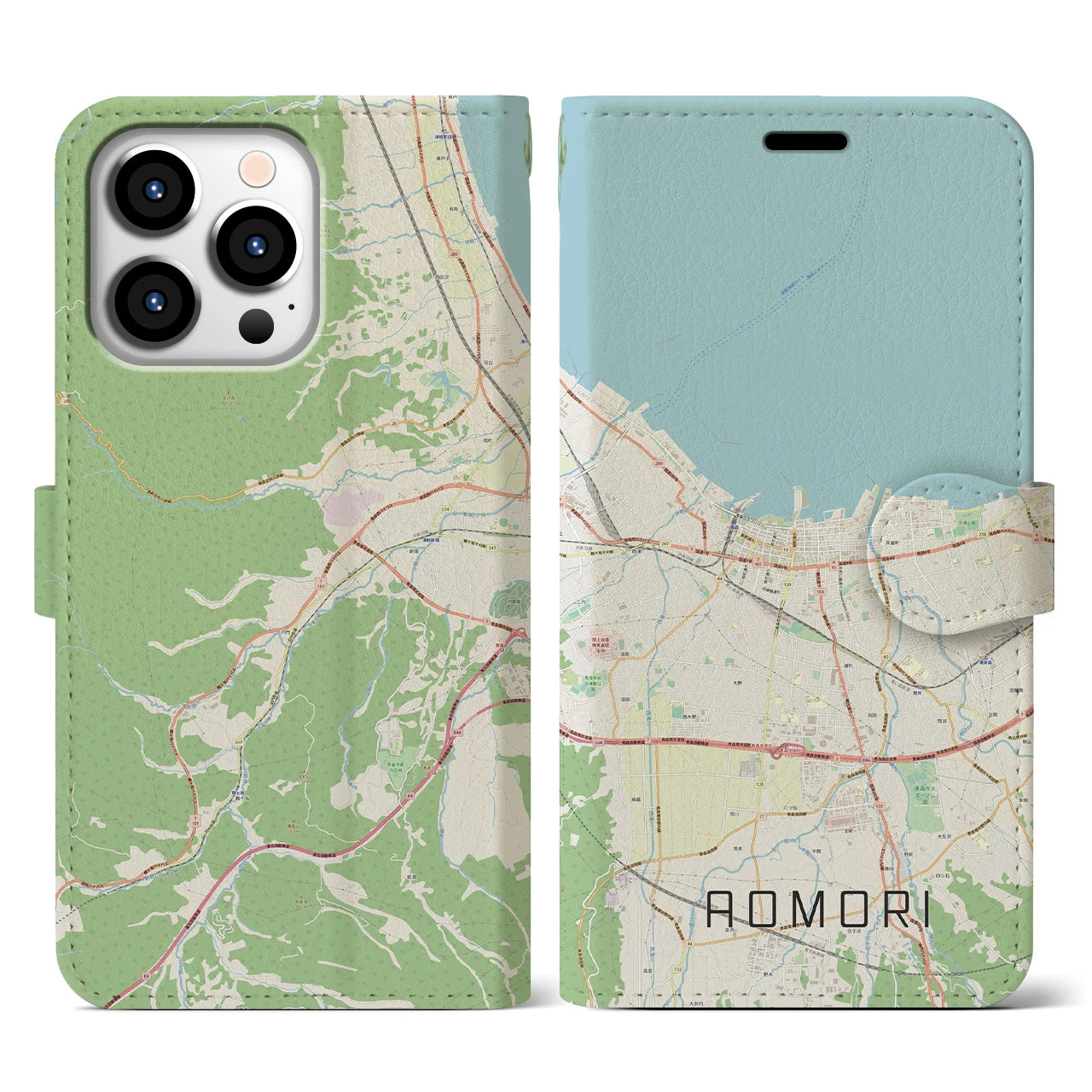 【青森2(青森県)】地図柄iPhoneケース(手帳タイプ)ナチュラル・iPhone 13 Pro 用
