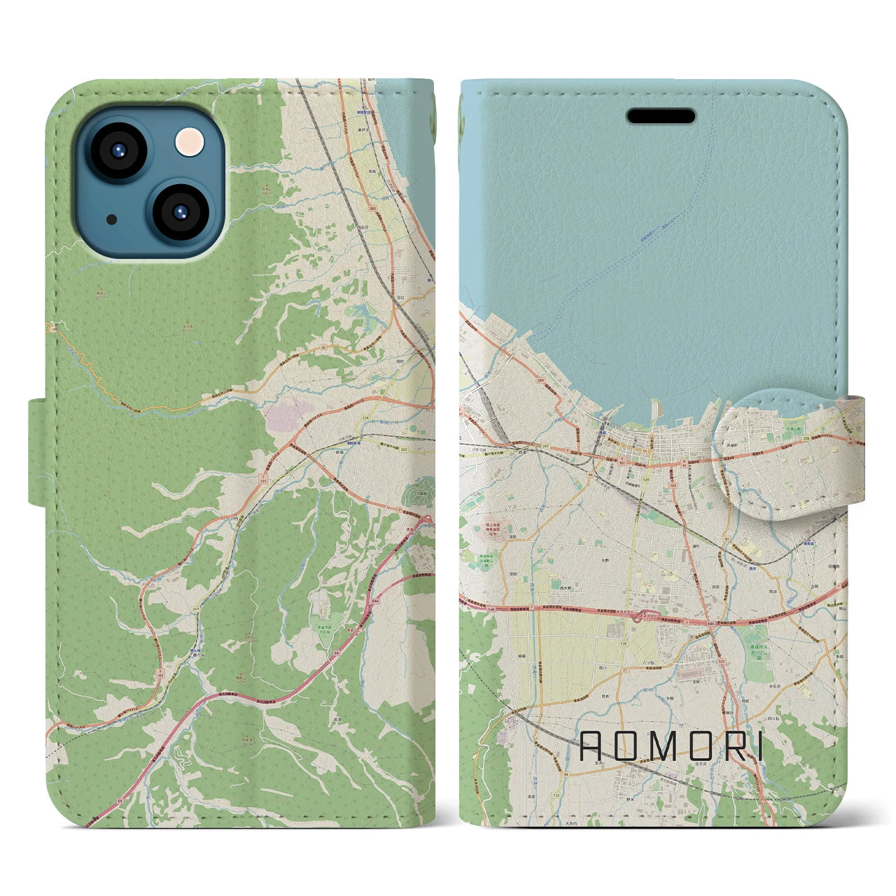 【青森2(青森県)】地図柄iPhoneケース(手帳タイプ)ナチュラル・iPhone 13 用