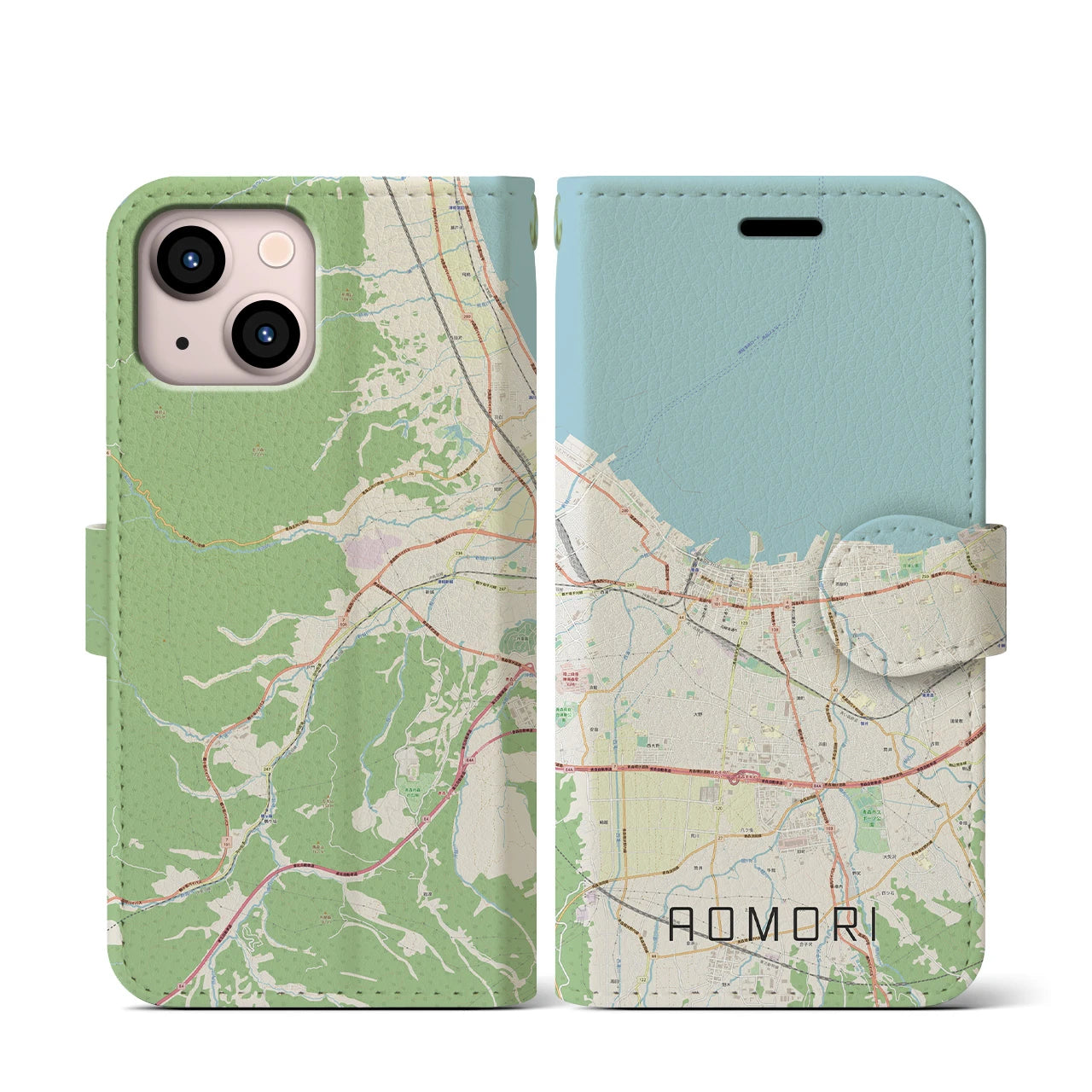 【青森2(青森県)】地図柄iPhoneケース(手帳タイプ)ナチュラル・iPhone 13 mini 用