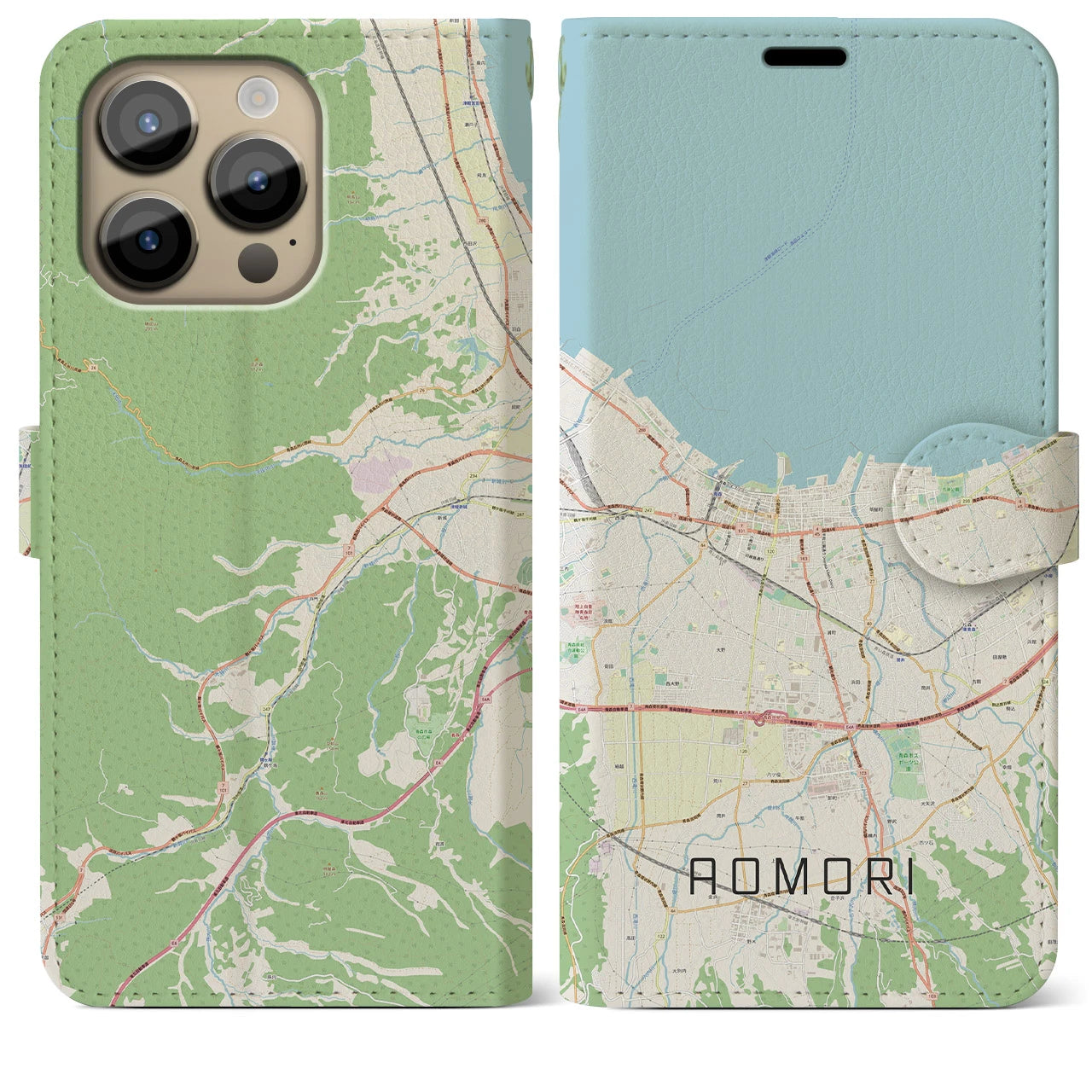 【青森2(青森県)】地図柄iPhoneケース(手帳タイプ)ナチュラル・iPhone 14 Pro Max 用