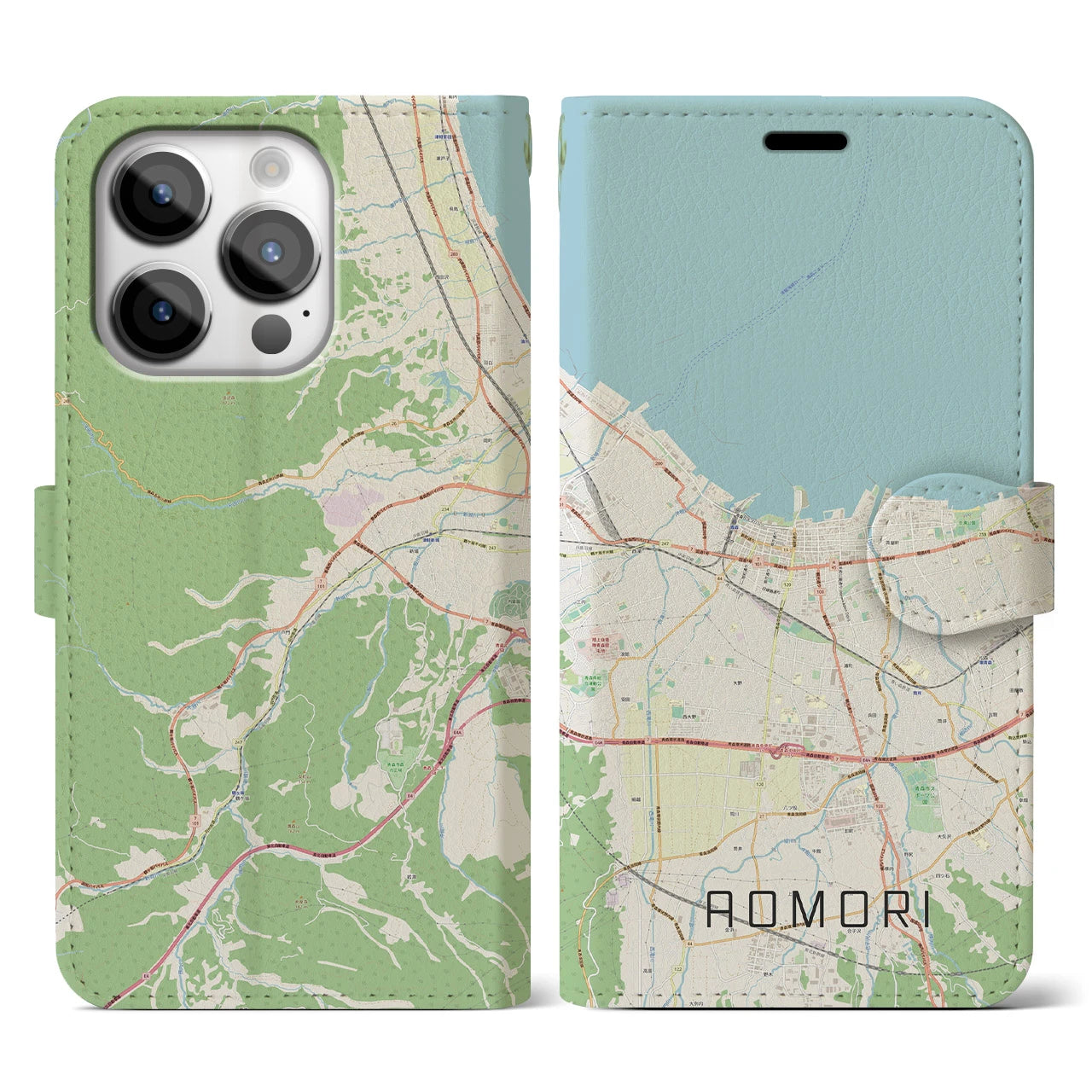 【青森2(青森県)】地図柄iPhoneケース(手帳タイプ)ナチュラル・iPhone 14 Pro 用