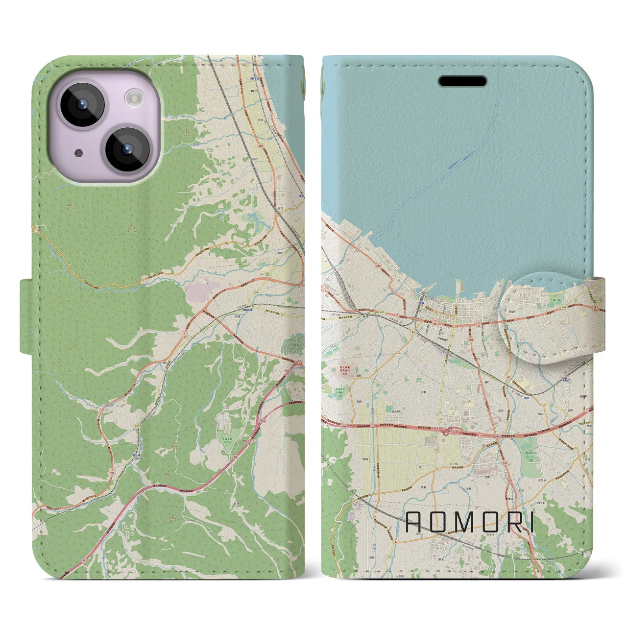 【青森2(青森県)】地図柄iPhoneケース(手帳タイプ)ナチュラル・iPhone 14 用