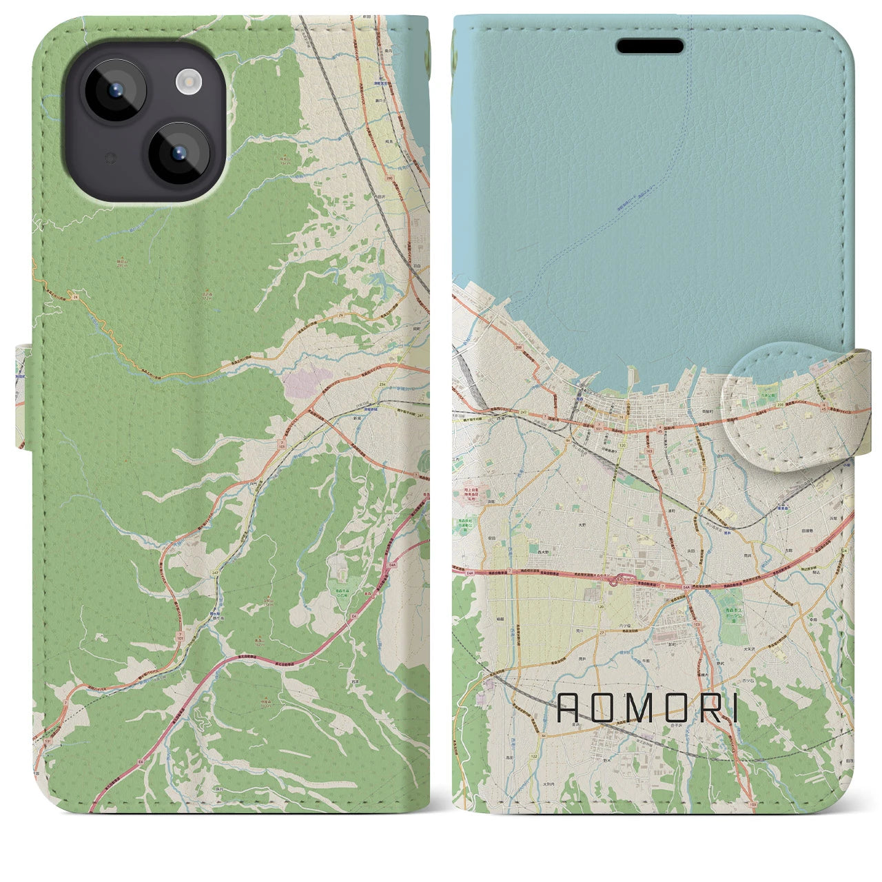 【青森2(青森県)】地図柄iPhoneケース(手帳タイプ)ナチュラル・iPhone 14 Plus 用