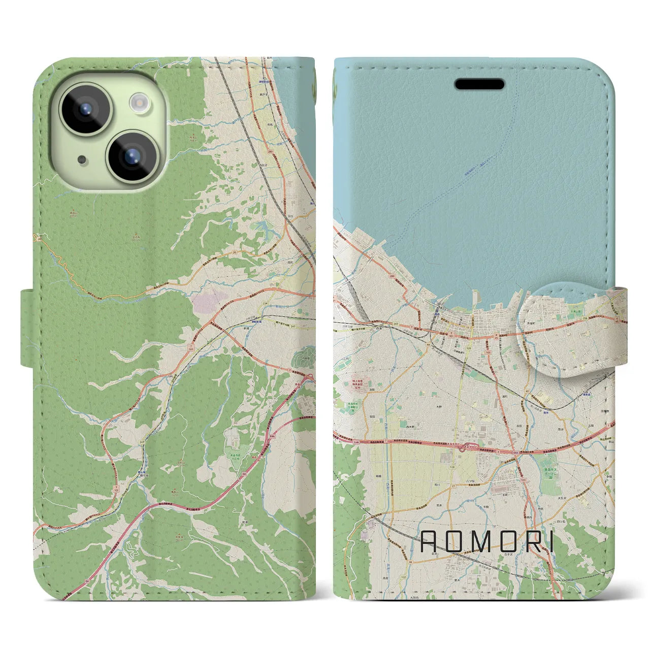 【青森2(青森県)】地図柄iPhoneケース(手帳タイプ)ナチュラル・iPhone 15 用