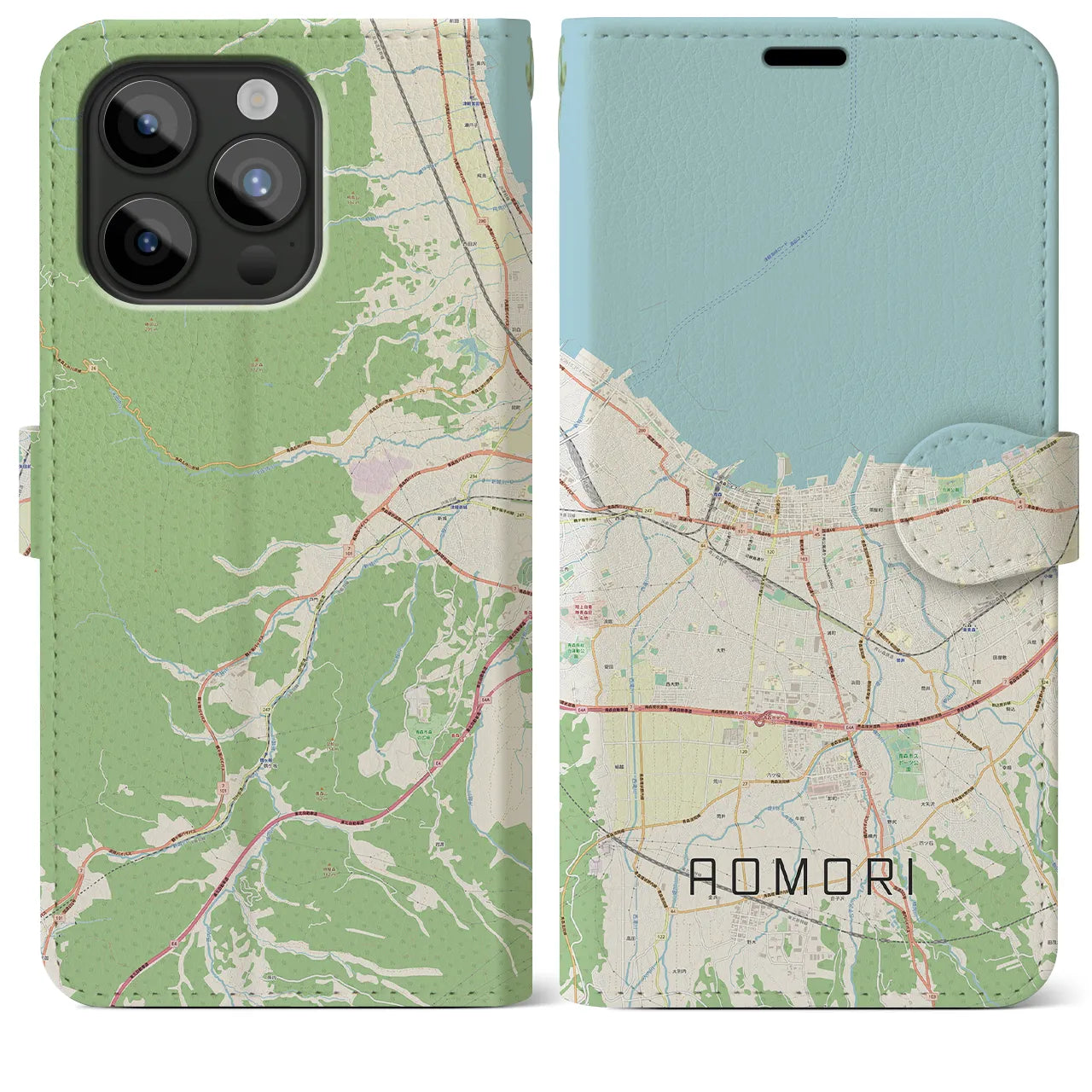【青森2(青森県)】地図柄iPhoneケース(手帳タイプ)ナチュラル・iPhone 15 Pro Max 用