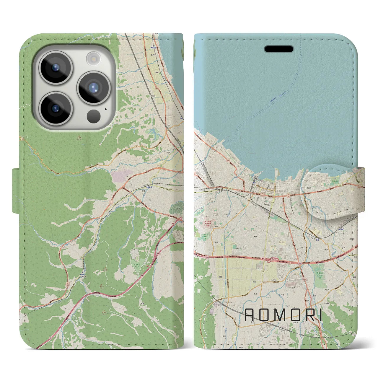 【青森2(青森県)】地図柄iPhoneケース(手帳タイプ)ナチュラル・iPhone 15 Pro 用