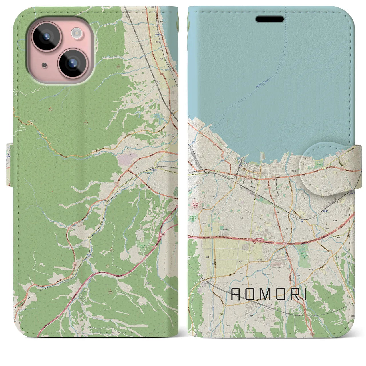 【青森2(青森県)】地図柄iPhoneケース(手帳タイプ)ナチュラル・iPhone 15 Plus 用