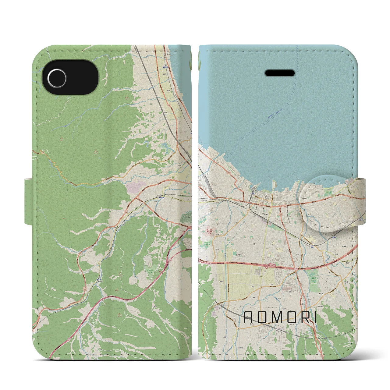 【青森2(青森県)】地図柄iPhoneケース(手帳タイプ)ナチュラル・iPhone SE(第3 / 第2世代) / 8 / 7 / 6s / 6 用