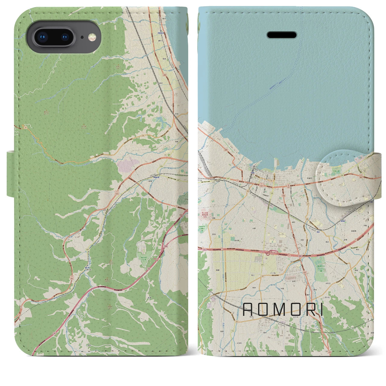 【青森2(青森県)】地図柄iPhoneケース(手帳タイプ)ナチュラル・iPhone 8Plus /7Plus / 6sPlus / 6Plus 用