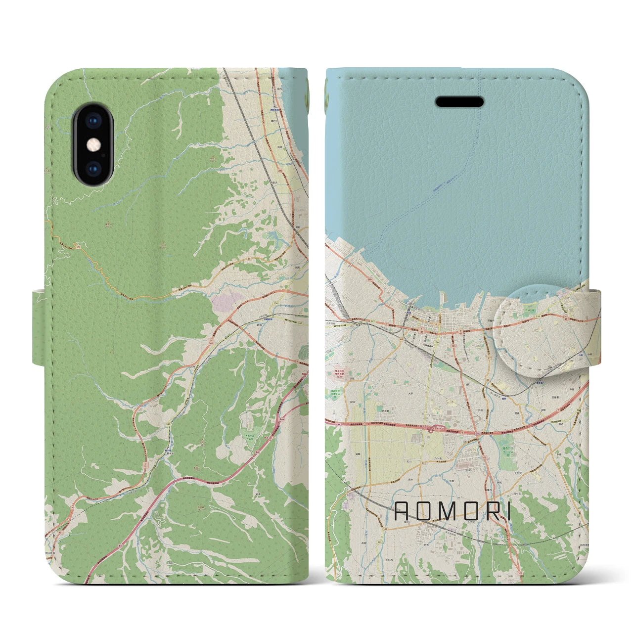【青森2(青森県)】地図柄iPhoneケース(手帳タイプ)ナチュラル・iPhone XS / X 用