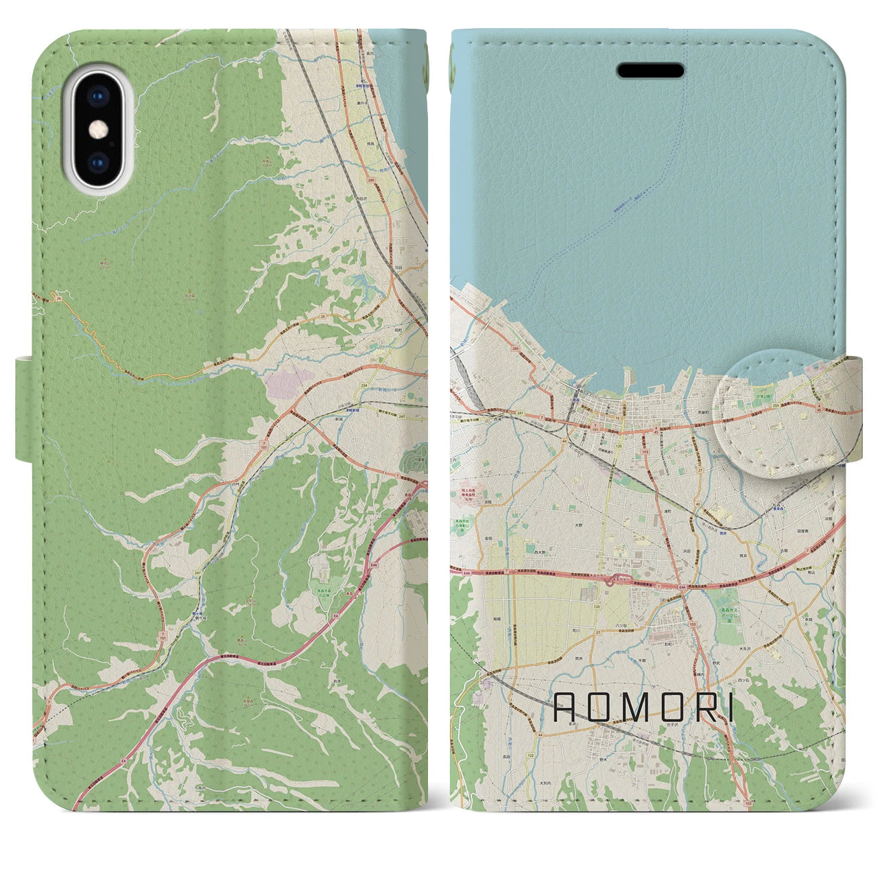 【青森2(青森県)】地図柄iPhoneケース(手帳タイプ)ナチュラル・iPhone XS Max 用