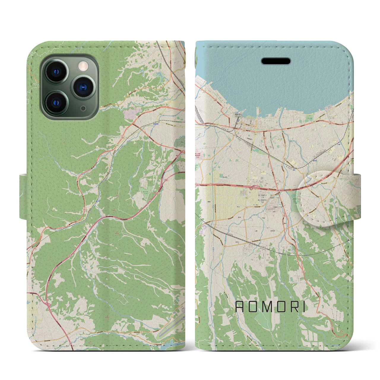 【青森(青森県)】地図柄iPhoneケース(手帳タイプ)ナチュラル・iPhone 11 Pro 用