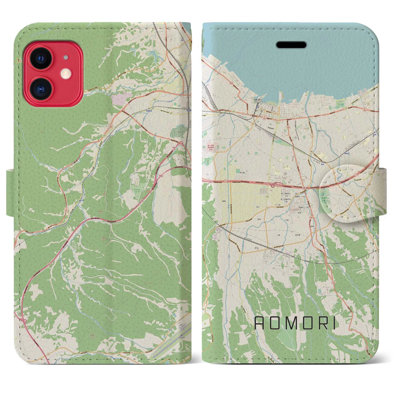 【青森(青森県)】地図柄iPhoneケース(手帳タイプ)ナチュラル・iPhone 11 用