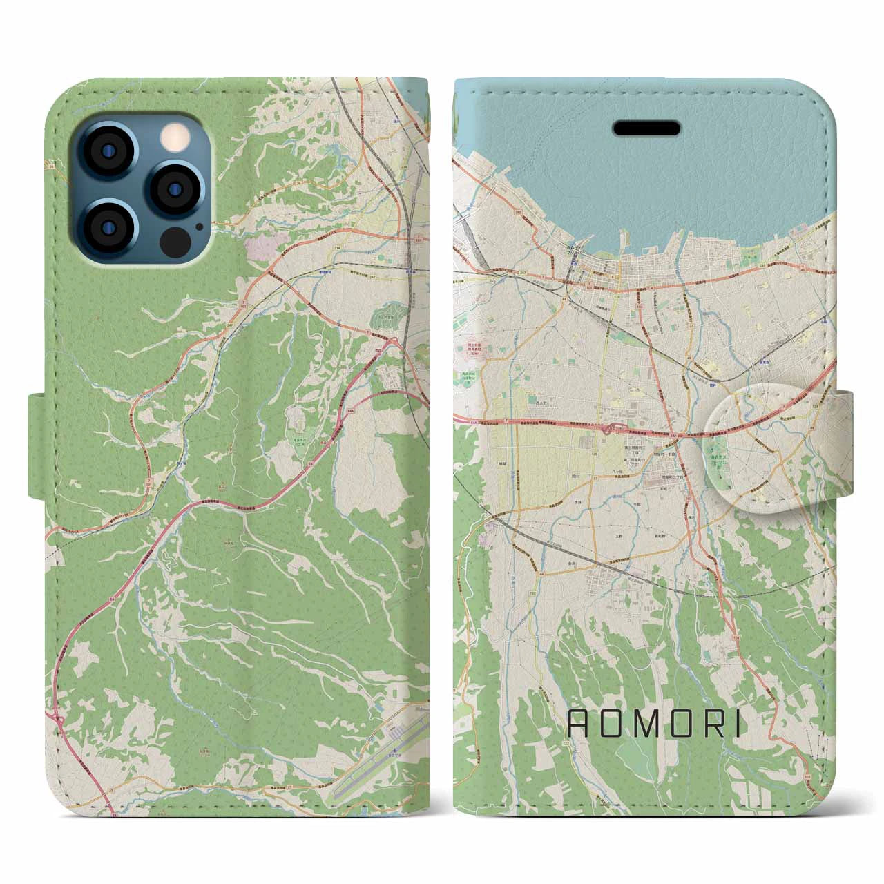 【青森(青森県)】地図柄iPhoneケース(手帳タイプ)ナチュラル・iPhone 12 / 12 Pro 用
