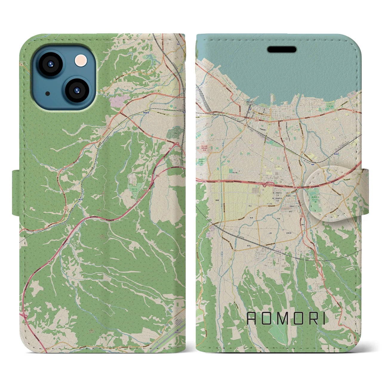 【青森(青森県)】地図柄iPhoneケース(手帳タイプ)ナチュラル・iPhone 13 用