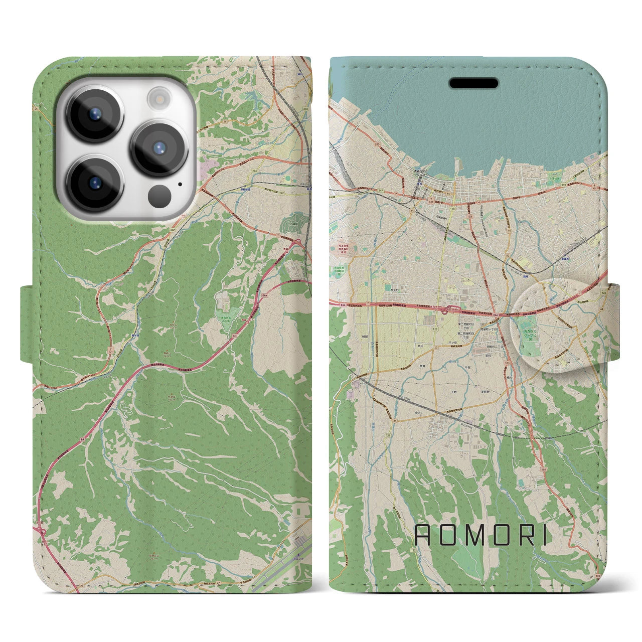 【青森(青森県)】地図柄iPhoneケース(手帳タイプ)ナチュラル・iPhone 14 Pro 用