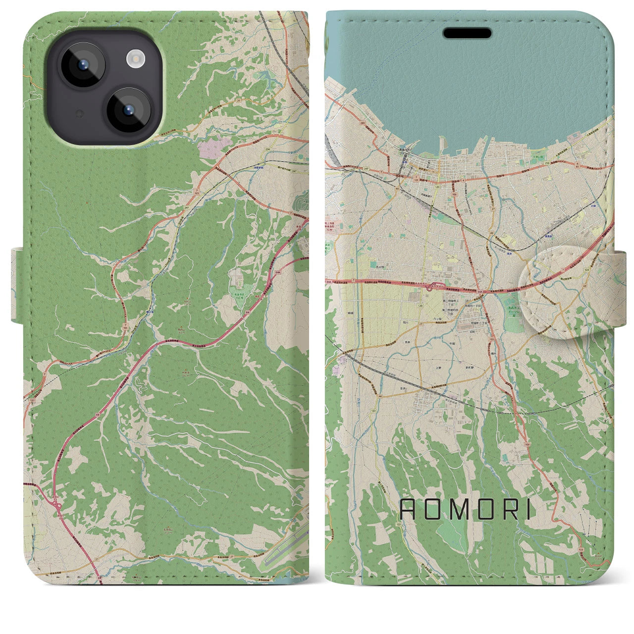 【青森(青森県)】地図柄iPhoneケース(手帳タイプ)ナチュラル・iPhone 14 Plus 用